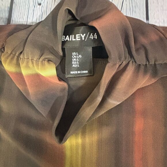 Bailey/44 Long-sleeve High-neck Vertical Gradient Striped Semi Sheer Mesh Top L - Picture 8 of 8